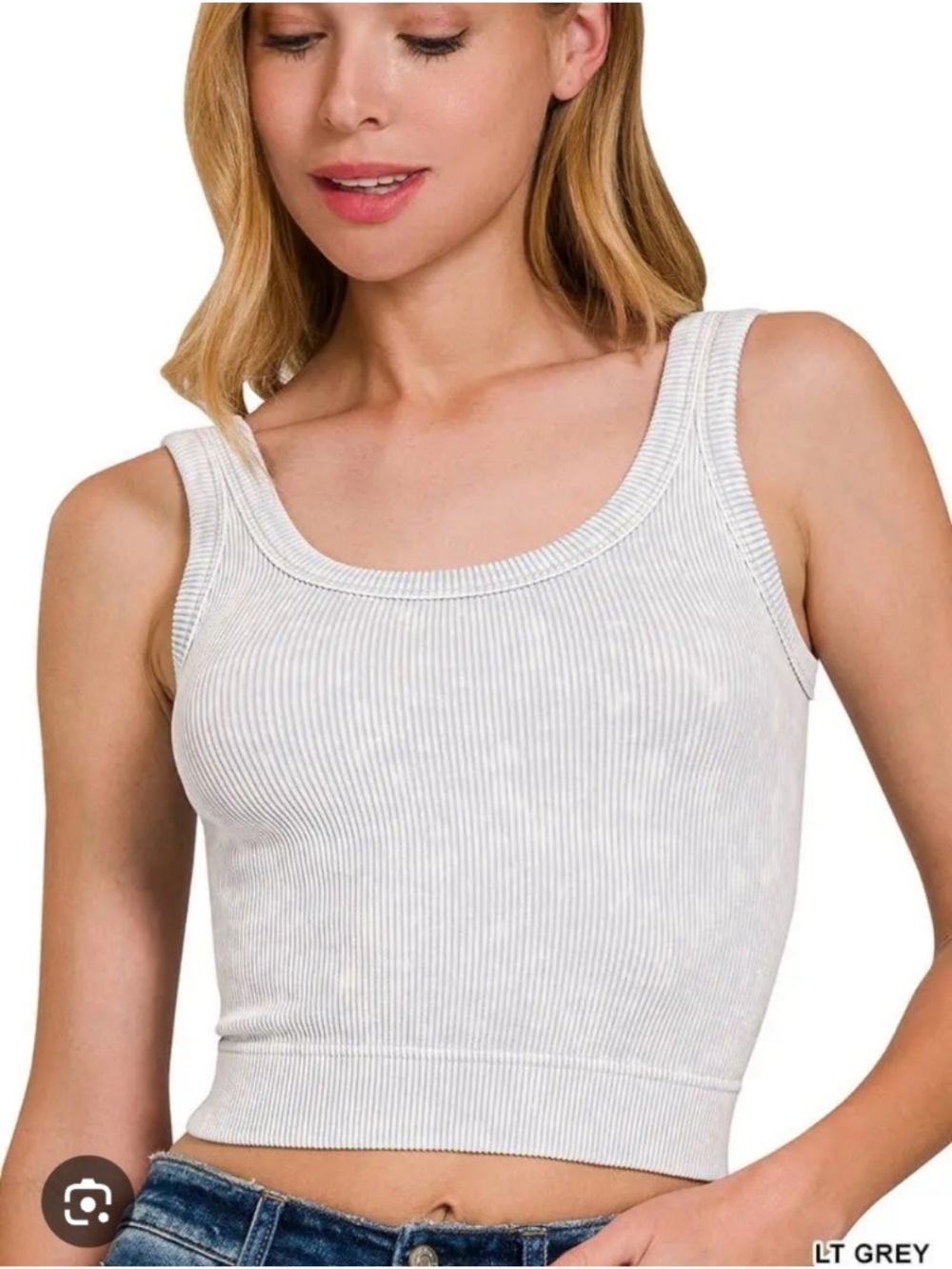 Zenana Ribbed padded Tank Top bralette Women's S/M NEW cropped brami light gray